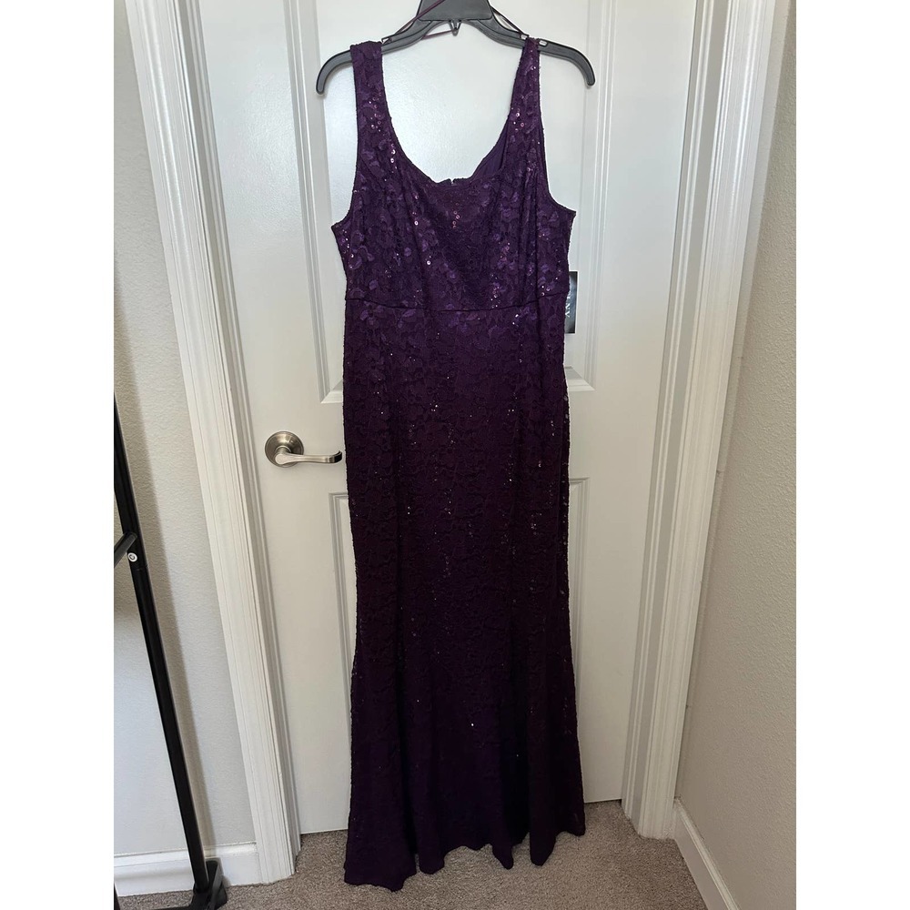 S.L. Fashions Women's Long Sequin Lace Fit and Flare Dress - Picture 5 of 10